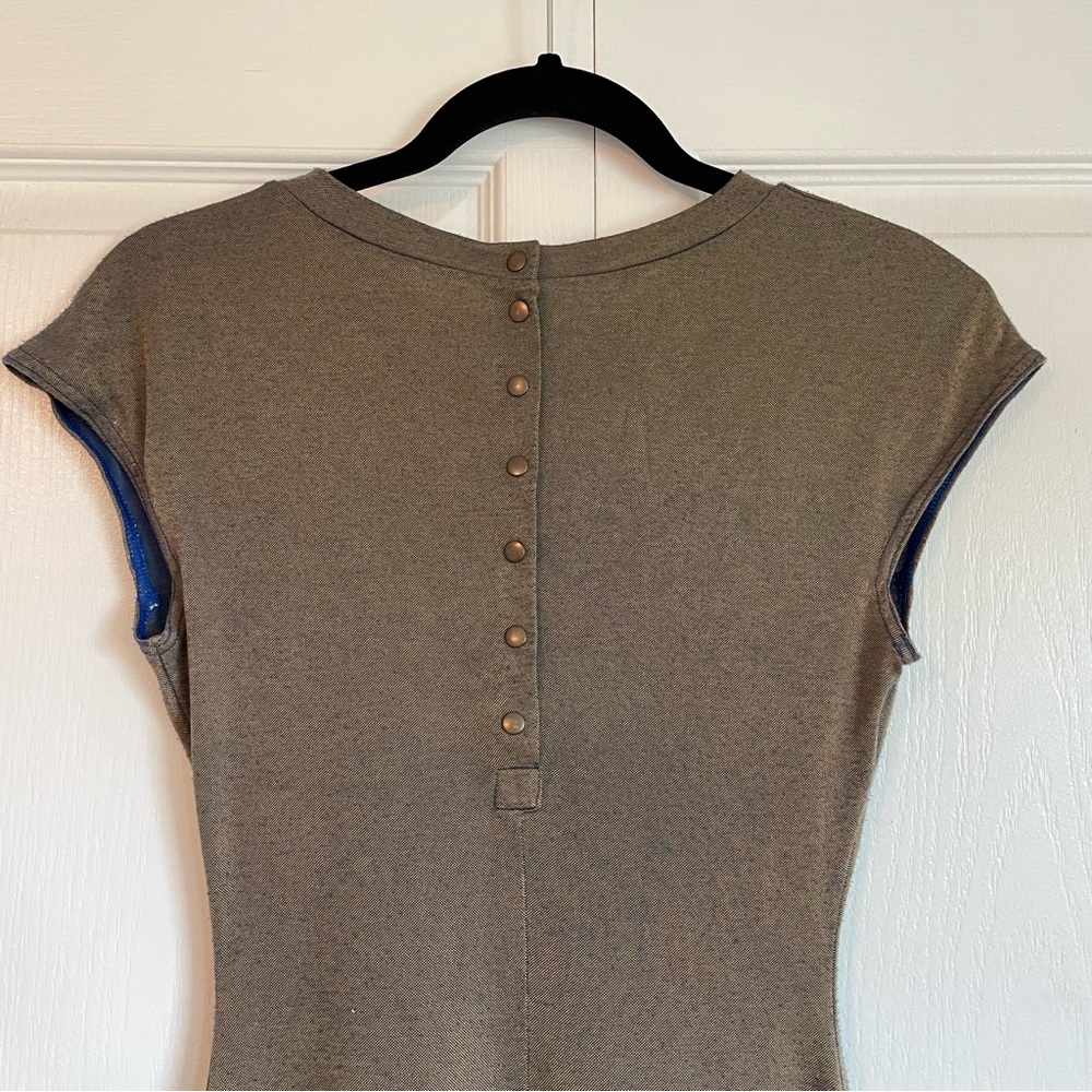 RARE Vintage Alaia Paris Cap Sleeve Sculpted Bodycon Shift Dress - Gold/Blue - Picture 5 of 9